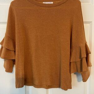 Chris & Carol Tan Ruffle Sleeve Sweater